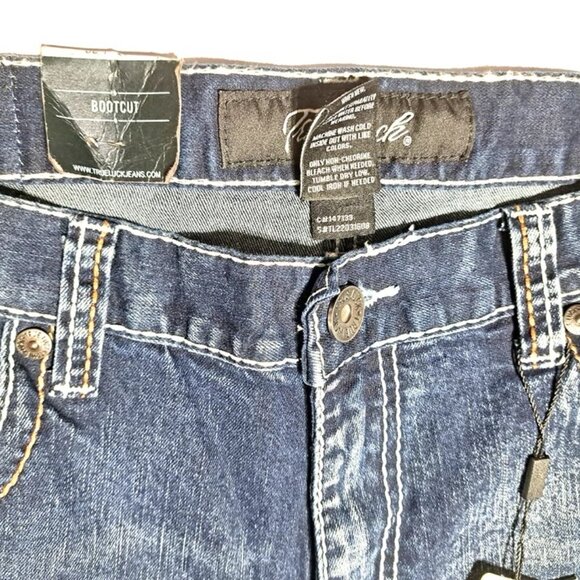 NEW True Luck Jeans Men's 36 X30 Bootcut Classic Stretch Thick Stitch Dark Blast - Picture 4 of 15